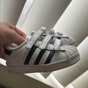 Adidas Kids White and Black Velcro Sneakers
